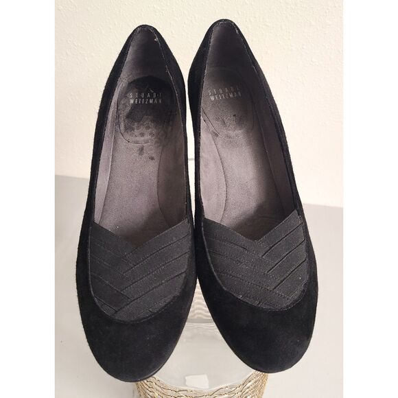 Stuart Weitzman Black Suede Wedge Heels US 7.5 Royal Classic Pumps Quiet Luxury - Picture 4 of 7